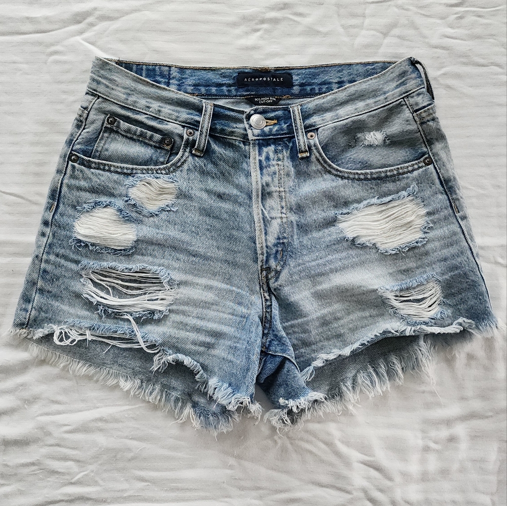 Aeropostale Distressed Shorts Light Blue Wash Sz 6